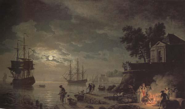 Claude-joseph Vernet Night,A Port in Moonlight (mk43) Norge oil painting art